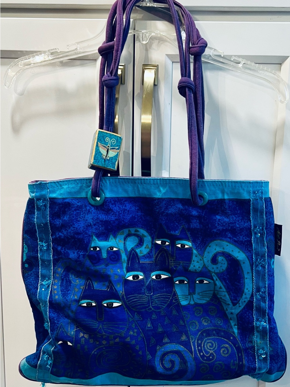Laurel Burch Blue and Purple Cat Tote Bag